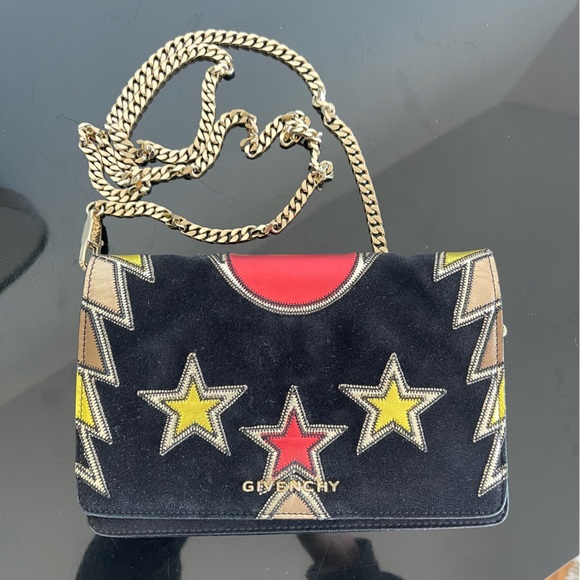 Givenchy black suede clutch / bag with gold chain - Picture 2 of 7